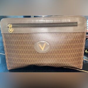 Valentino Brown Monogram Tote with Gold V Accent